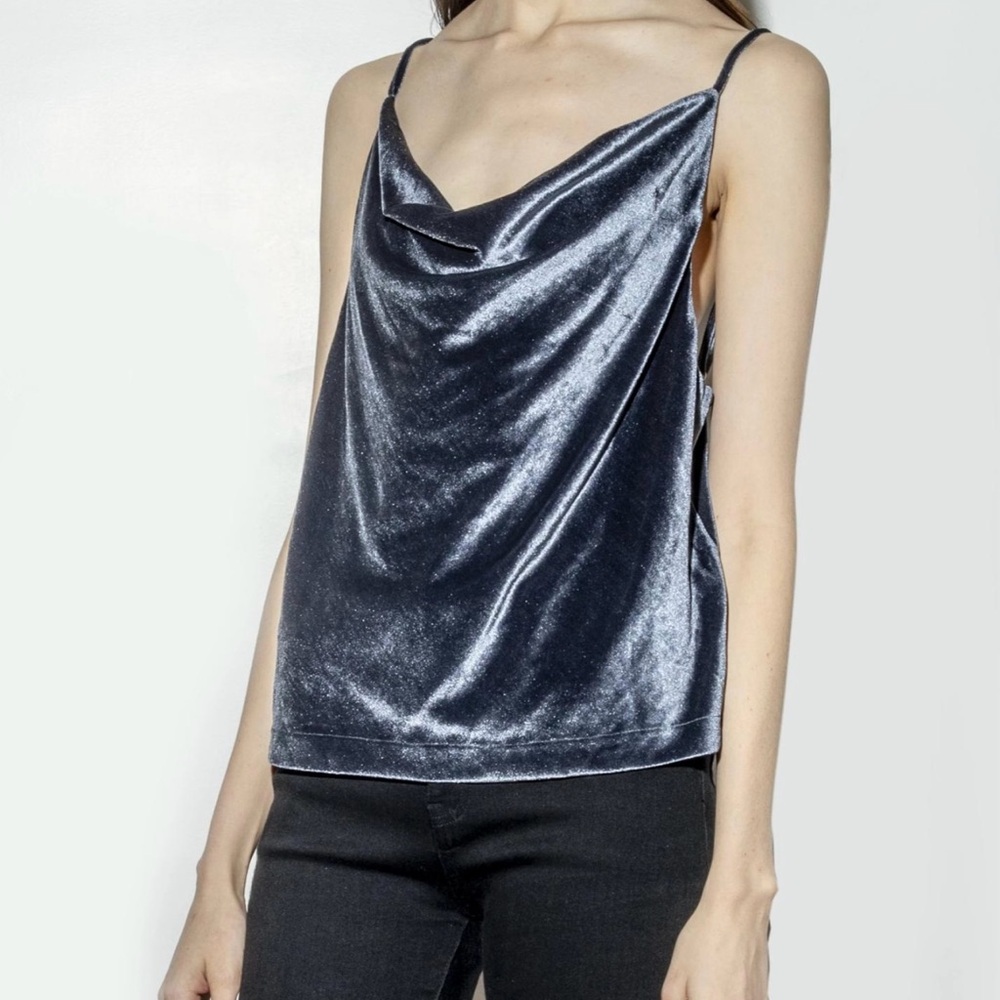 Oak Blue Velvet Cowl Neck Camisole with Spaghetti Straps Size M